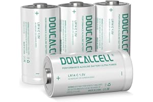 Doucalcell C Batteries 4 Pack, Max Power Hight Performance Alkaline 1.5V C Battery Long-Lasting & 10 -Year Shelf Life, C Cell Battery for Flashlights,Remotes,Clocks,Stereos,radios,etc.