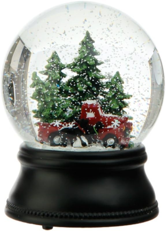 Snow Globes - Raz Wind Up Musical Old Fashioned Truck, Dogs and Trees Snowglobe Plays Oh Christmas Tree