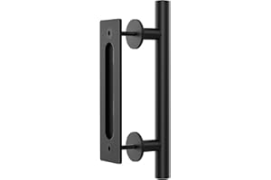 WINSOON 12" Sliding Barn Door Handles: Black Hardware with Flush Finger Pull, Large Rustic, Pull and Flush Barn Door Hardware