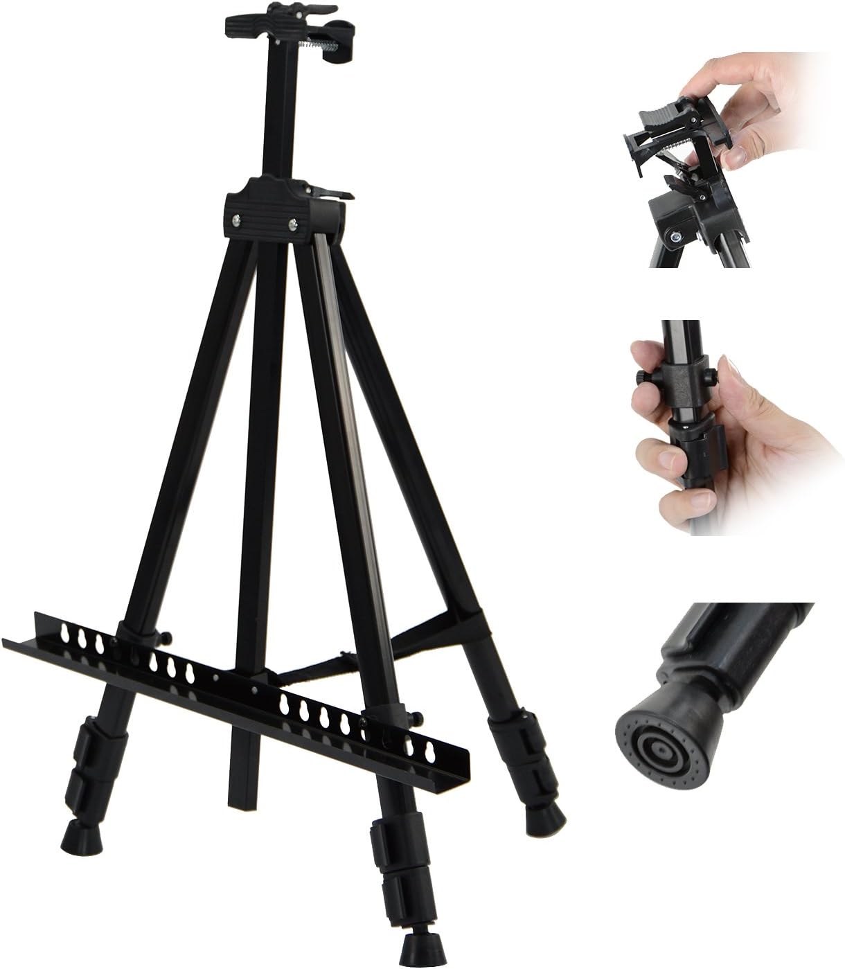 T-Sign 66" Reinforced Artist Easel Stand, Extra Thick Aluminum Metal Tripod Display Easel 21" to 66" Adjustable Height with Portable Bag for Floor/Table-Top Drawing and Displaying : Office Products