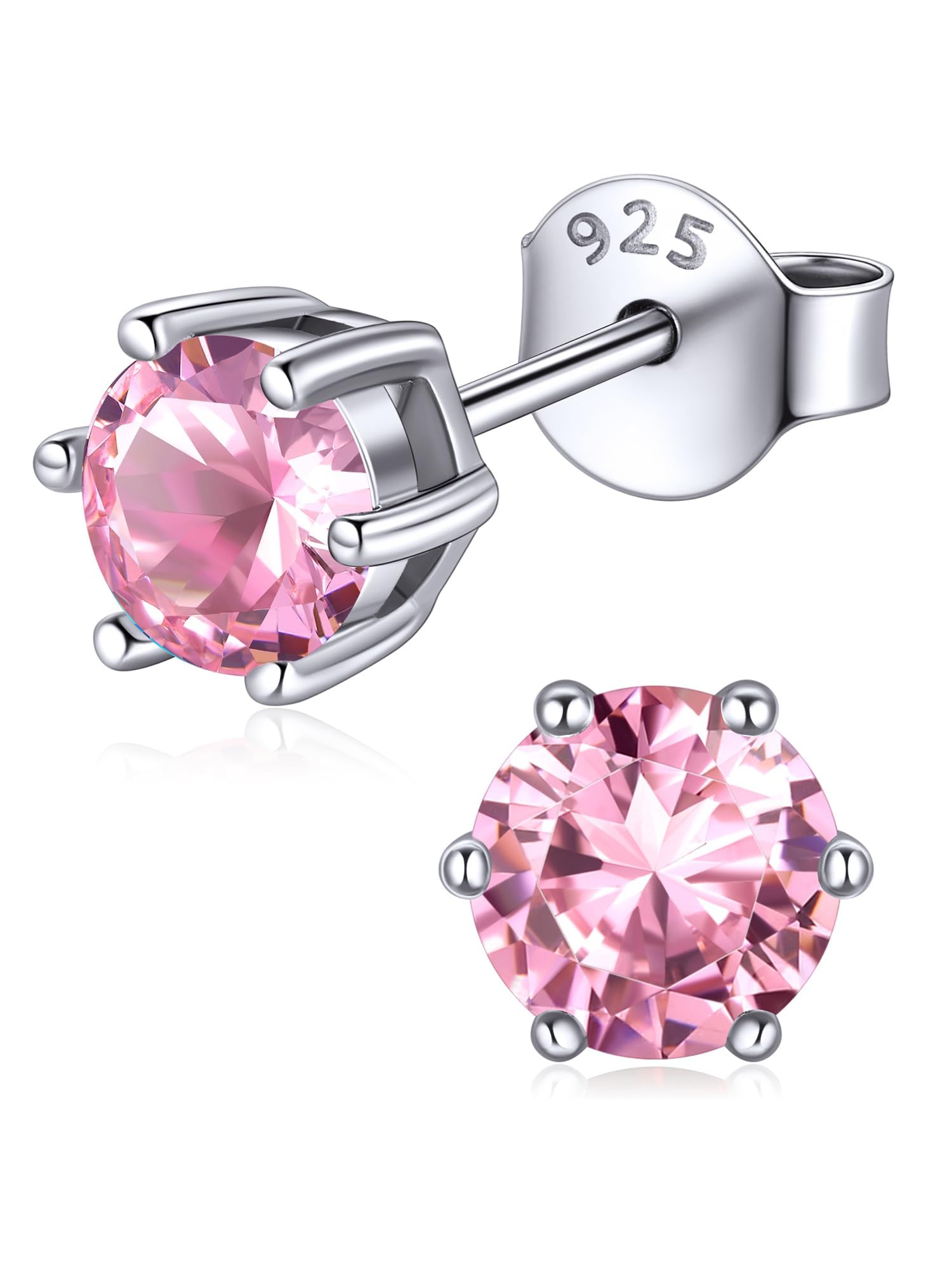ChicSilver 925 Sterling Silver Birthstone Earrings For Women October Pink Gemstone Jewelry Tiny Earring Studs Hypoallergenic