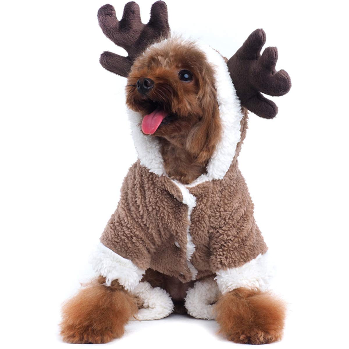 Aofitee Pet Christmas Reindeer Costume Doggie Cat Soft Comfy Coral