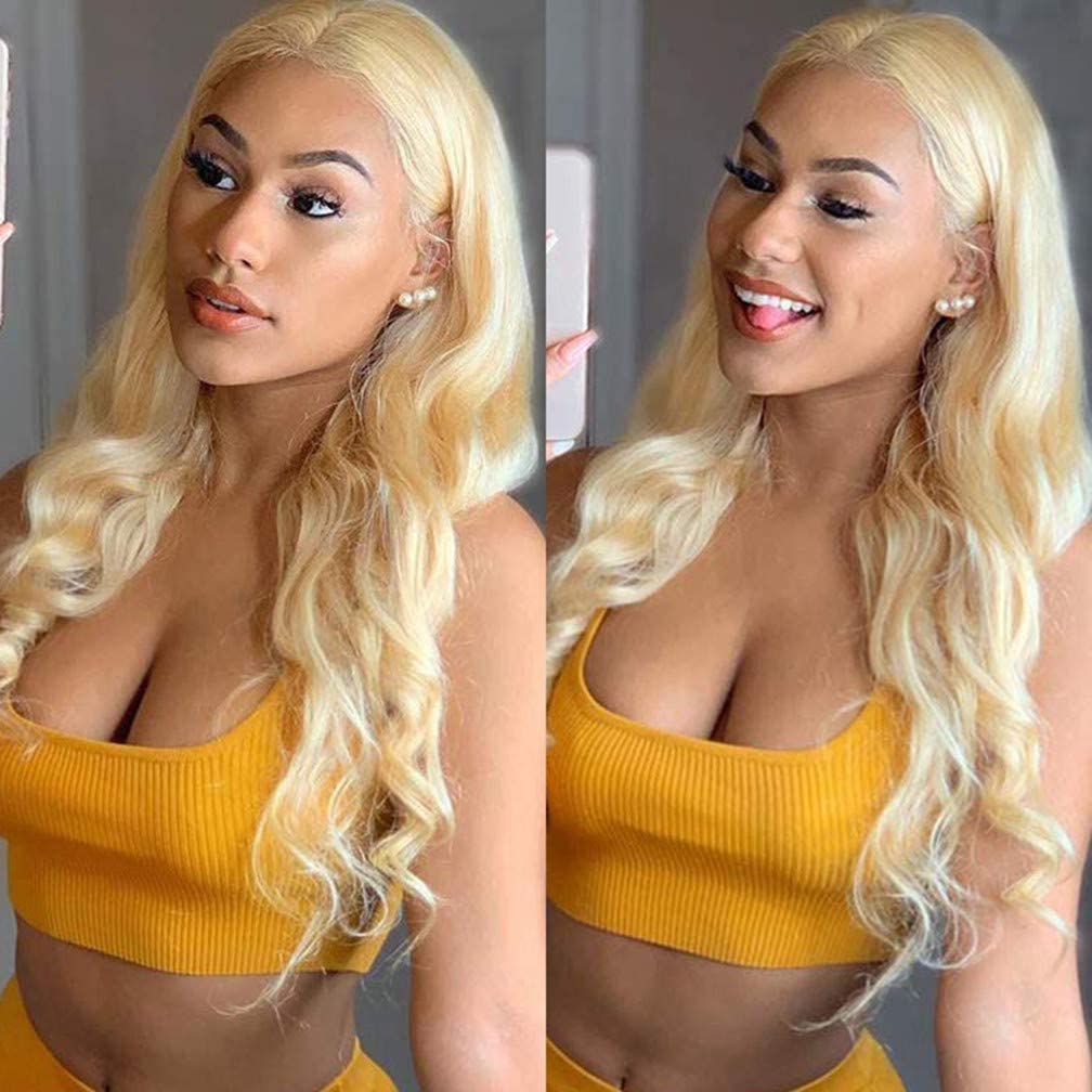 13x4 Blonde Lace Front Wigs Long Loose Wave Blonde Wig Natural Hair Heat Resistant Fiber Hair Synthetic Lace Wigs for Fashion Women (24 Inch, blonde/loose wave)