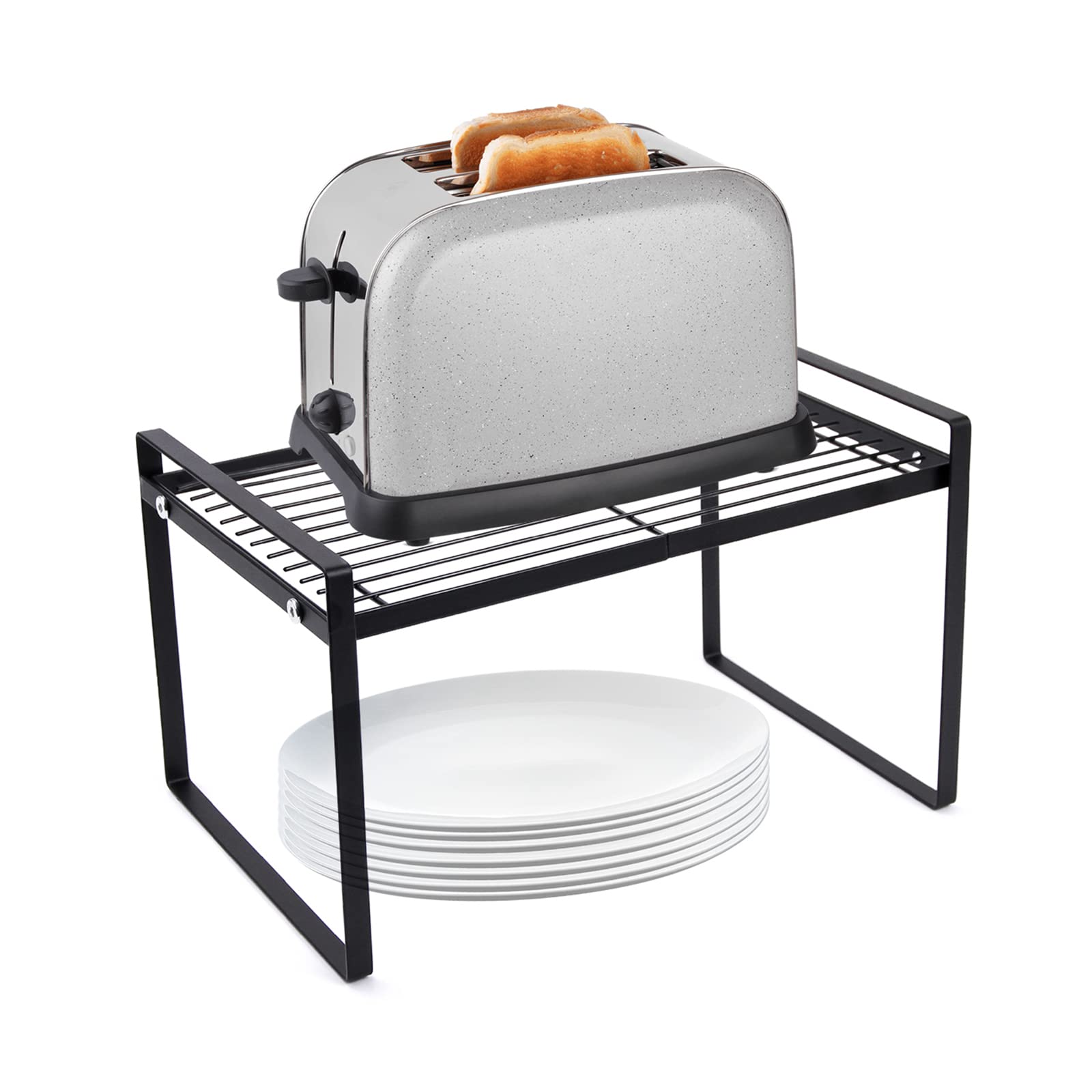 Spesh Kitchen Cupboard Shelf Organiser 33x21x18cm Counter Organiser Shelf Insert Cabinet Metal Rack for Kitchen Bedroom Bathroom(Black)