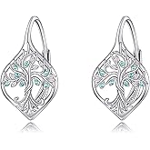 YONFQE Tree of Life Dangling Earrings Sterling Silver Family Tree Drop Dangle Leverback Earring Gifts for Women