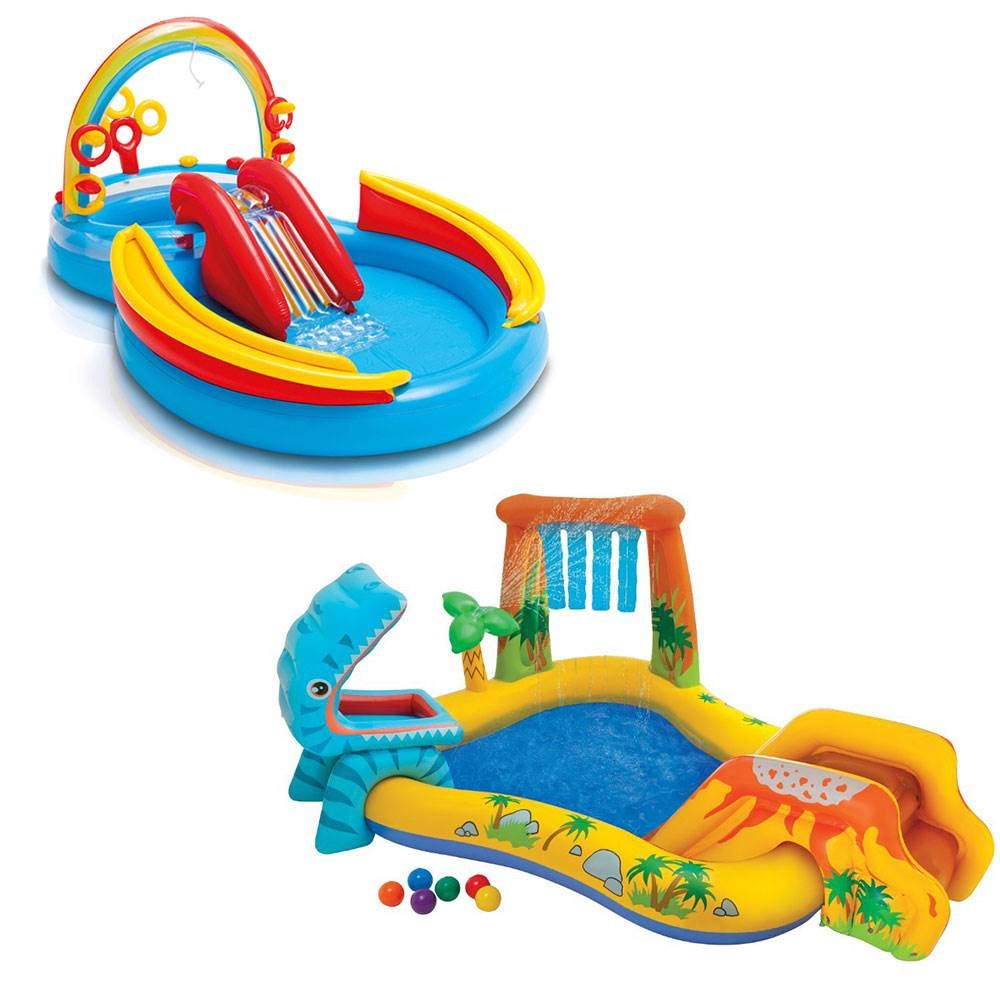 Intex 8ft x 6.25ft x 43in Dinosaur Play Pool & Inflatable Rainbow Play Pool