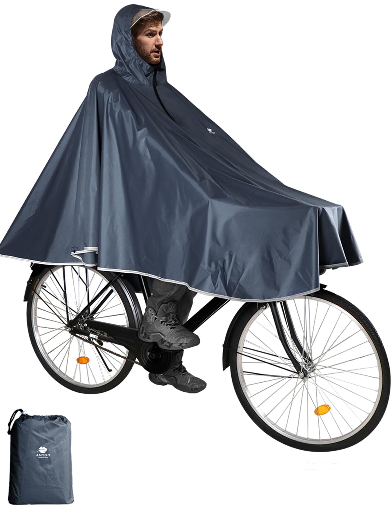 ANYOO Waterproof Rain Poncho Bike Bicycle Rain Coat Jacket Capes Lightweight Compact Reusable for Boys Men Women Adults