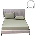 OKOHEY Grounding Fitted Sheets with 15ft Earthing Cord, King Size, 90% Organic Cotton + 10% Silver Fiber, Soft & Breathable Grounded Sheet for Better Sleep and Enhanced Wellness, Green
