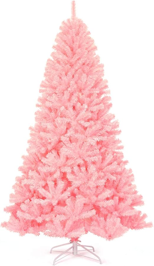 Amazon Com Goplus 7 5ft Unlit Pink Artificial Christmas Tree Hinged Spruce Full Tree With Metal Stand 100 New Pvc Material Xmas Tree For Indoor And Outdoor Decoration Home Kitchen