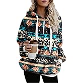 chouyatou Women's Warm Half Zip Tribal Aztec Printed Hooded Fuzzy Fleece Hoodie Sweatshirt