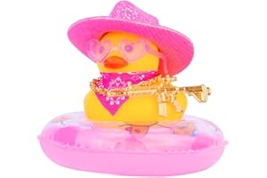 MuMyer Car Duck Decoration Dashboard, Rubber Duck Car Ornament Accessories with Mini Cowboy Hat Swim Ring Necklace Sunglasses Special Prop(B-G13)