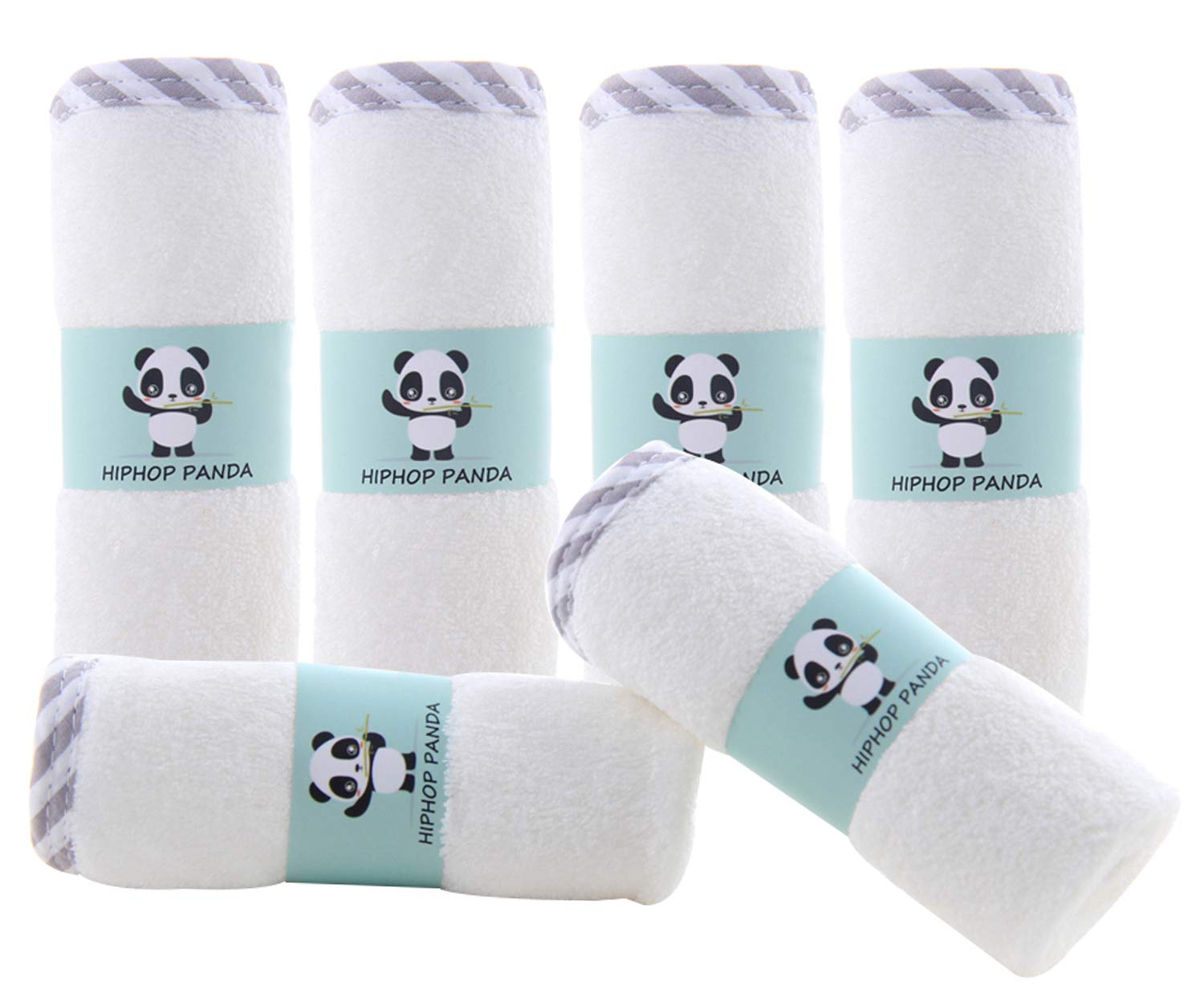 Photo 1 of HIPHOP PANDA Baby Washcloths, Rayon Made from Bamboo - 2 Layer Ultra Soft Absorbent Newborn Bath Face Towel - Reusable Baby Wipes for Delicate Skin - Gray Stripe, 6 Pack