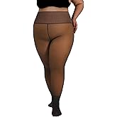 HONENNA High Waist Plus Size Fleece Lined Tights, winter thermal illusion translucent Tights for Women, medias térmicas mujer
