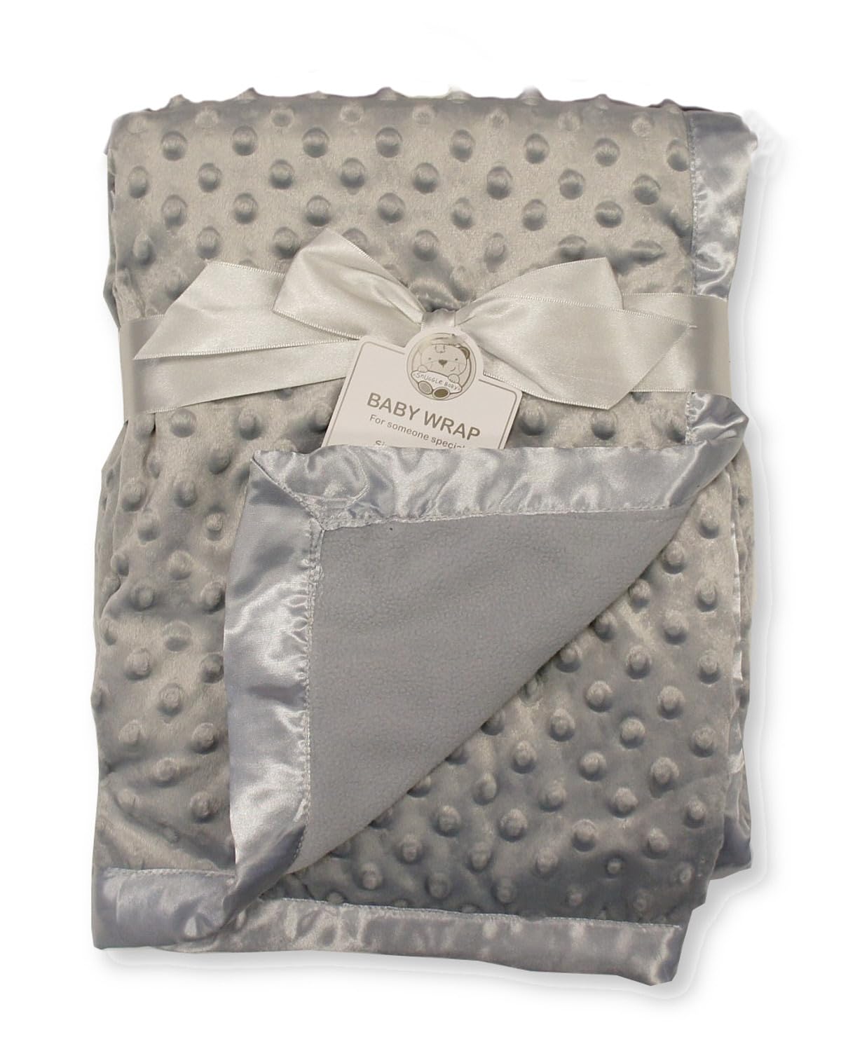 Baby Velour Bubble Wrap Blanket with Satin Trim (Grey)