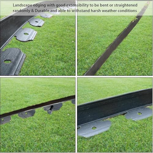 Black Landscape Edging Kit, Flexible Lawn Border with 30 Anchoring Spikes, Garden Plastic Borders for Landscaping, Grass Flower Beds, Pavement,Yard, Pathway, 1000 * 10cm