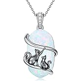 HPQQ Opal Mama Bear/Panda/Cat/Koala/Sloth/Cardinal Necklace 925 Sterling Silver Opal Animal Pendant Jewelry Birthday Gifts Women Mom