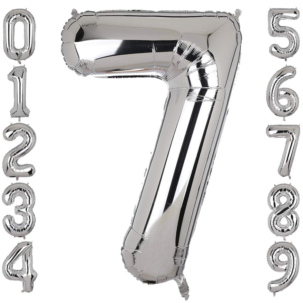 40 Inch Large Foil Number 7 Balloons Silver Big Mylar Helium Balloon Birthdays Party Decorations Supplies