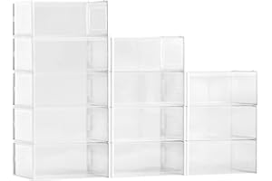 VEVOR Shoe Storage Boxes, 12 Pack Stackable Shoe Boxes Storage Organizers, Fit up to US Size 11, Plastic Modular Space Saving