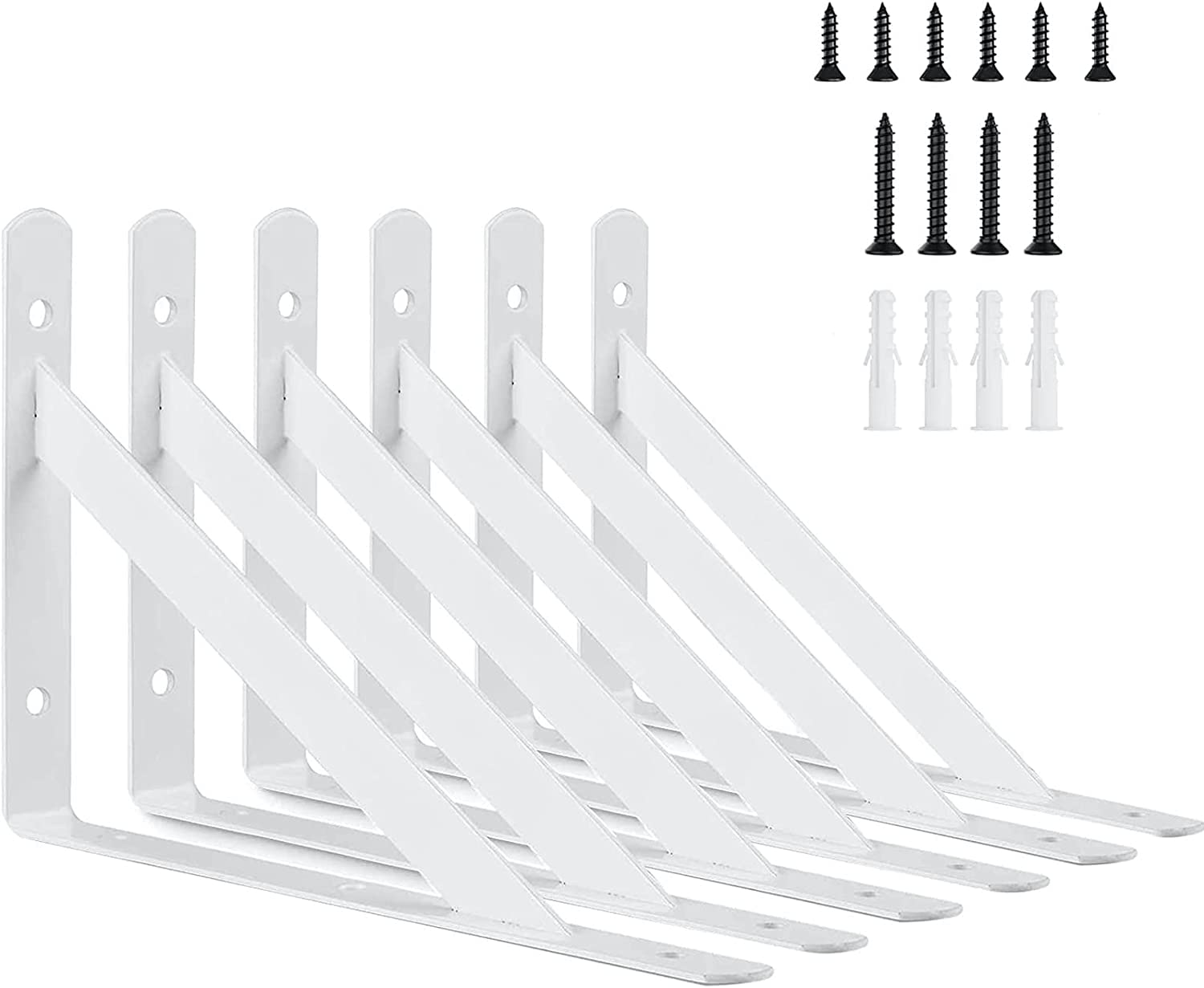 Photo 1 of 12 Inch Shelf Brackets, Kersally 6 Pack Heavy Duty L Brackets for Shelves, 90 Degree Triangle Metal Supports for DIY Floating Shelf with Screws ( White)