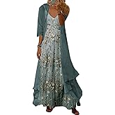 LOZ 2 Piece Sets for Women Summer Maxi Dresses Sleeveless Spaghetti Strap Floral Dresses with Sheer Cardigan Matching Sets