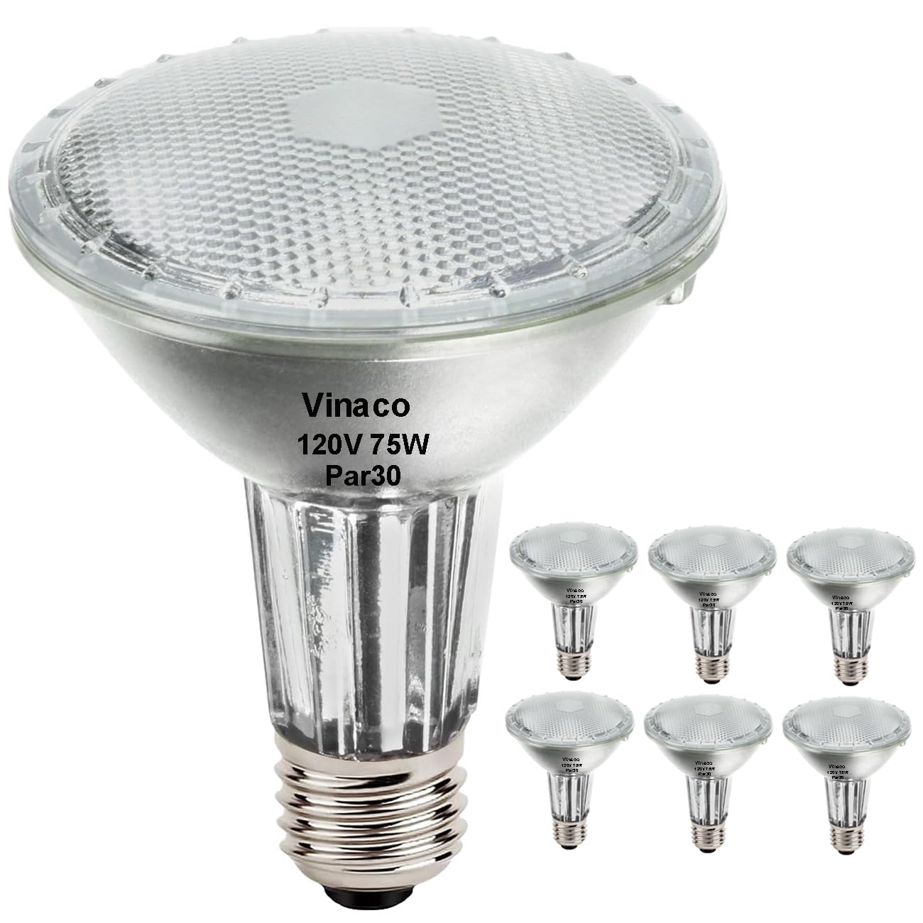 Photo 1 of Vinaco PAR30 Long Neck 75W, 6 Pack Long Lasting PAR30 Halogen Flood Light Warm White 2800K, PAR30 Dimmable, High Output par30 Flood Light Bulb 120V with E26 Base for Indoor/Outdoor