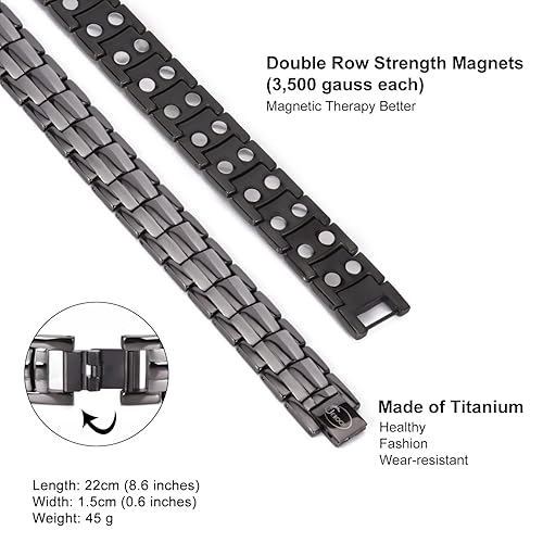 JEROOT Magnetic Bracelets for Men, Pure Titanium Double Row Strong