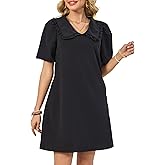 NWFZCCP Summer Dress for Women Fashion Casual Bubble Short Sleeve Collared Mini A-Line Dress with Pockets
