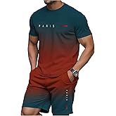 SOLY HUX Men's Summer 2 Piece Outfits Ombre Letter Graphic Short Sleeve Tee Tops and Shorts Set Tracksuit