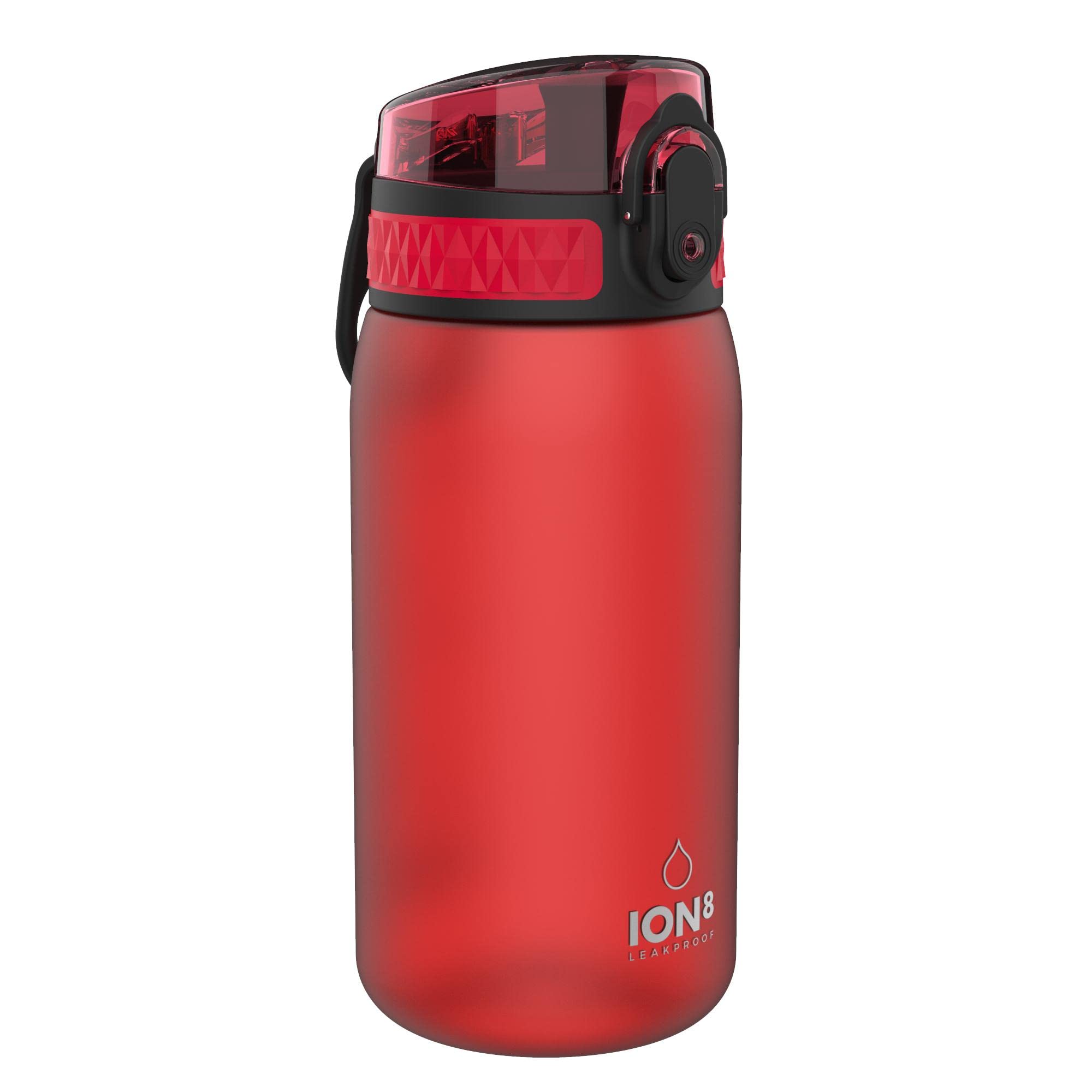 Ion8 Kids Water Bottle, 350 ml/12 oz, Leak Proof, Easy to Open, Secure Lock, Dishwasher Safe, BPA Free, Carry Handle, Hygienic Flip Cover, Easy Clean, Odour Free, Carbon Neutral, Red