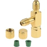 Quick Coupler Access Tee, 1/4" Valve Core Tee Adapter with Swivel Connector | Fits for Gauge Deep Vacuum Pump Manifold, 1/4" Male x 1/4" Male x 1/4" Female SAE, Valve Core Depressor, Swivel Connector