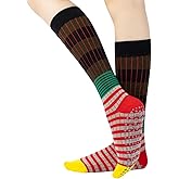 Verdancy Yoga Pilates Socks with Grips for Women Striped Color-Blocked Knee Highs Non Slip Cushioned Over the Calf Socks