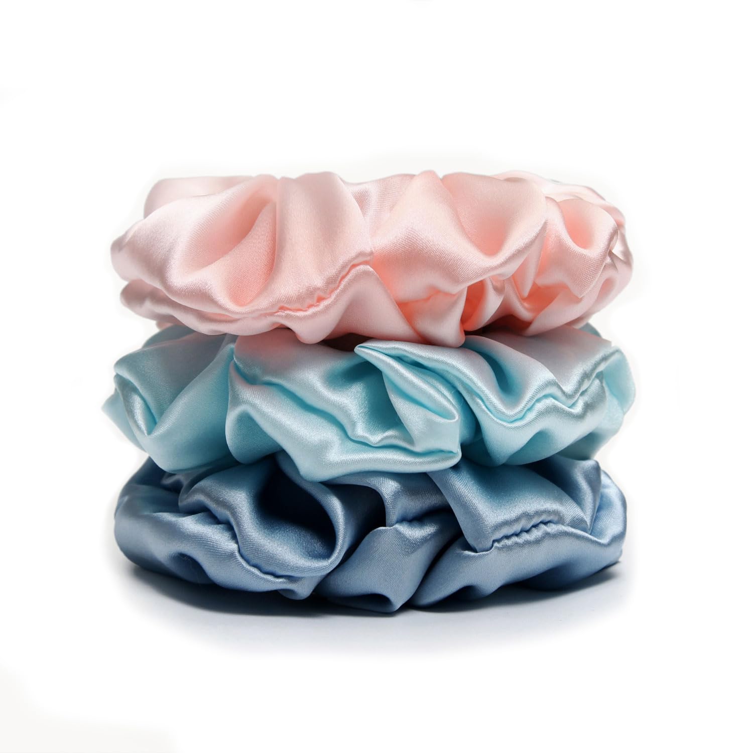 3Pack Silk Scrunchies For Hair 100% Pure Mulberry Silk Hair Ties, Elastic Ponytail Holders, Hair Ties No Damage, Satin Scrunchies, Velvet Scrunchy for Hair Accessories Sleep Tie (Light Blue, Pink) — image 1