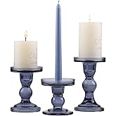 GMWD 3 Pcs Glass Candle Holder Set Clear, Blue Candlesticks Holders Pillar Taper Candles Tealight Stand for Wedding Centerpie