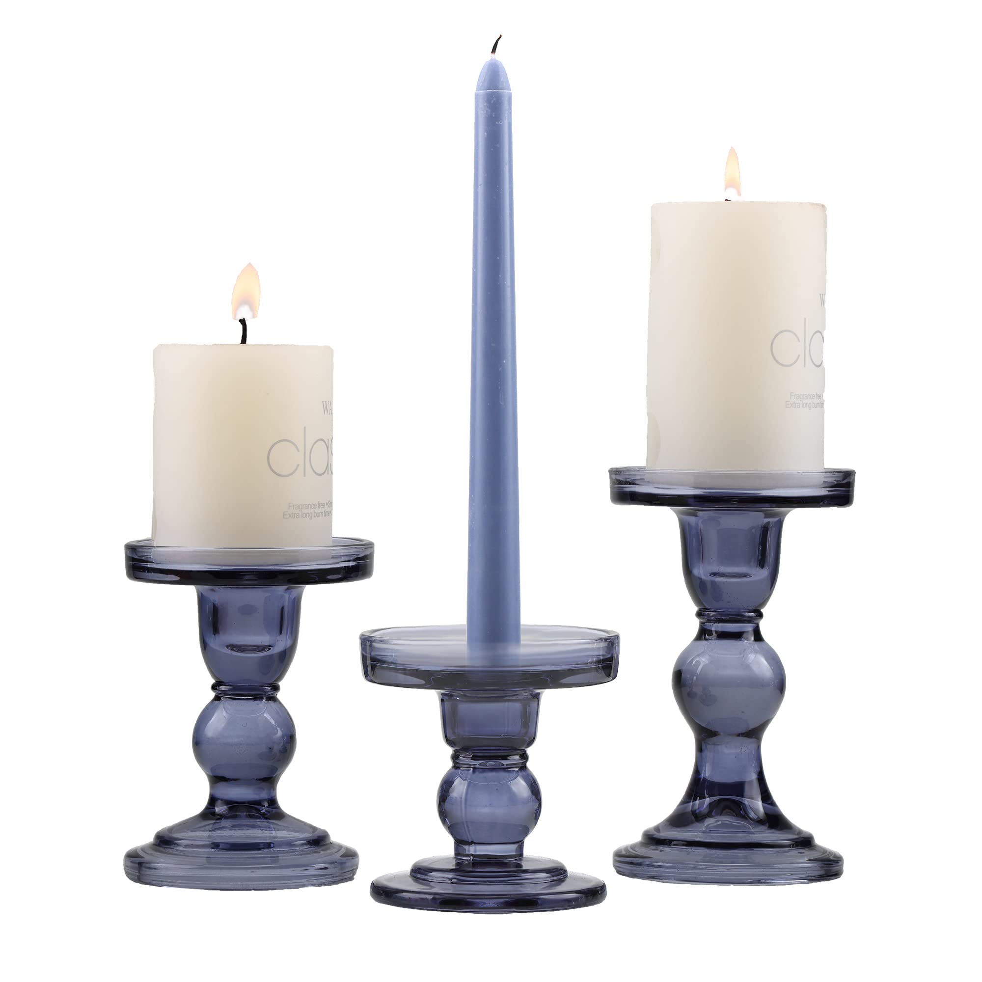 Photo 1 of ***I DON'T KNOW IF THERE ARE MISSING PIECES** GMWD 3 Pcs Glass Candle Holder Set Clear, Blue Candlesticks Holders Pillar Taper Candles Tealight Stand for Wedding Centerpieces Home Decorations Dining Table