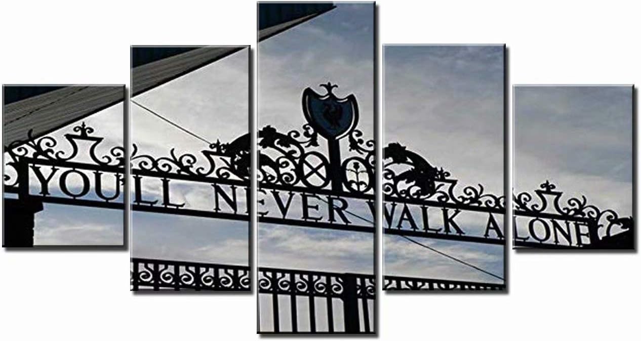 Liverpool FC Shankly Gates Wall Art Canvas Print 5 Panel Liverpool Football Club Picture Wall Decor Living Room Decoration Ready to Hang(50''Wx24''H)