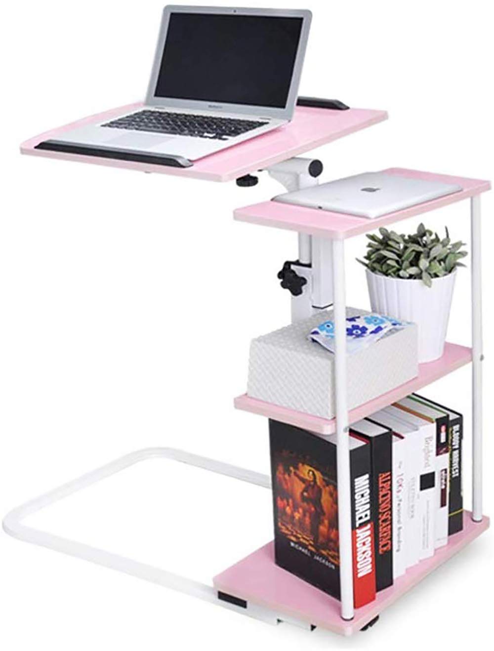 GQ-HOME Folding Table Multi-Function Computer Table, U-Shaped Movable with 3-Layer Storage Rack, Laz