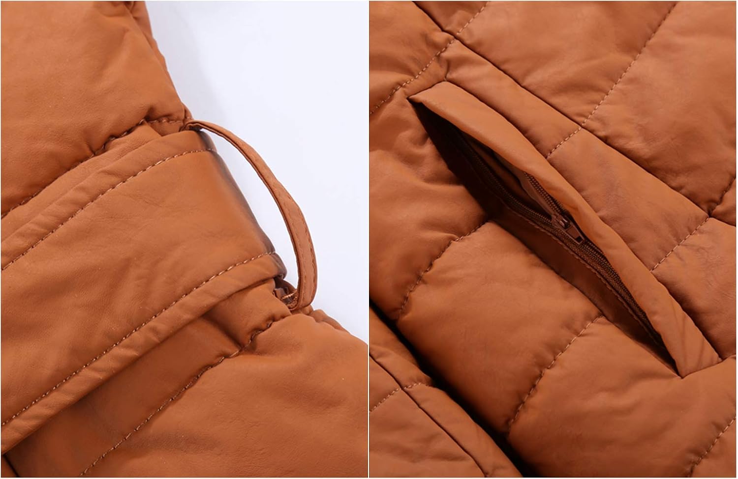 Bellivera Faux Leather Puffer Padding Long Jacket,Women Winter Bubble Coats with Detachable Faux Fur Collar: Clothing