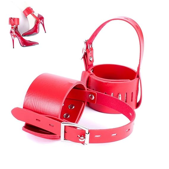 Zantec Female Locking Leder Ankle Belts Restraint Manschetten Fixed zu High Heels Schuhe Red Straps