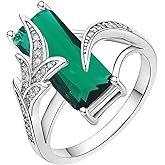 FZO Women's 925 Sterling Silver Ring Inlaid Square Topaz Zircon Diamond Emerald Ring Ladies Rainbow Gemstone Engagement Wedding Ring Cocktail Party Eternity Promise Band Ring ST.129