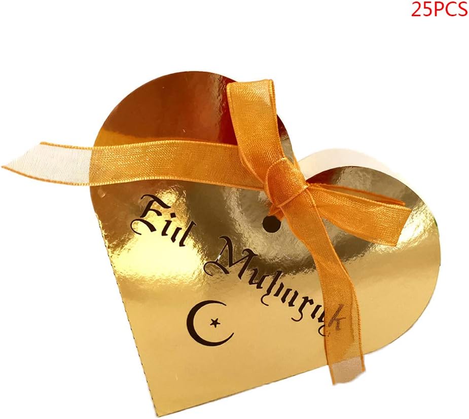 cici store 25pcs DIY Hollow Love Heart Chocolate Candy Box with Ribbon, Happy Eid Mubarak Ramadan Party Decoration