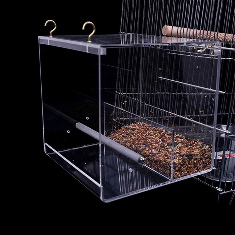 Acrylic Automatic Seed Food Container with Hook - No Mess Bird Feeder for Cage Parakeet, Canary, Cockatiel, Parrot, Finch