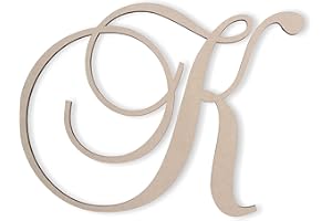 Jess and Jessica Wooden Letter K, 10" Long x 1/4" Thick – Large Wooden Letters for Wall Decor, Unfinished Monogram Cursive Large Letters for Wall Decor or Kids' Nursery Design - Brock Script Font