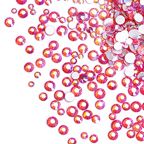 Jollin 3456 Flat Back Rhinestones, Glass Pendants, Gems for Nail Art, 6 Sizes, SS4~SS12, Lt Siam AB, Mixed SS4 5 6 8 10 12