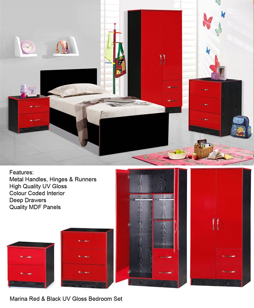 Marina Gloss Bedroom Furniture Set Wardrobe Chest Bedside