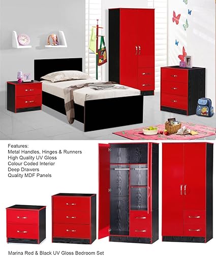 Marina Gloss Bedroom Furniture Set Wardrobe Chest Bedside