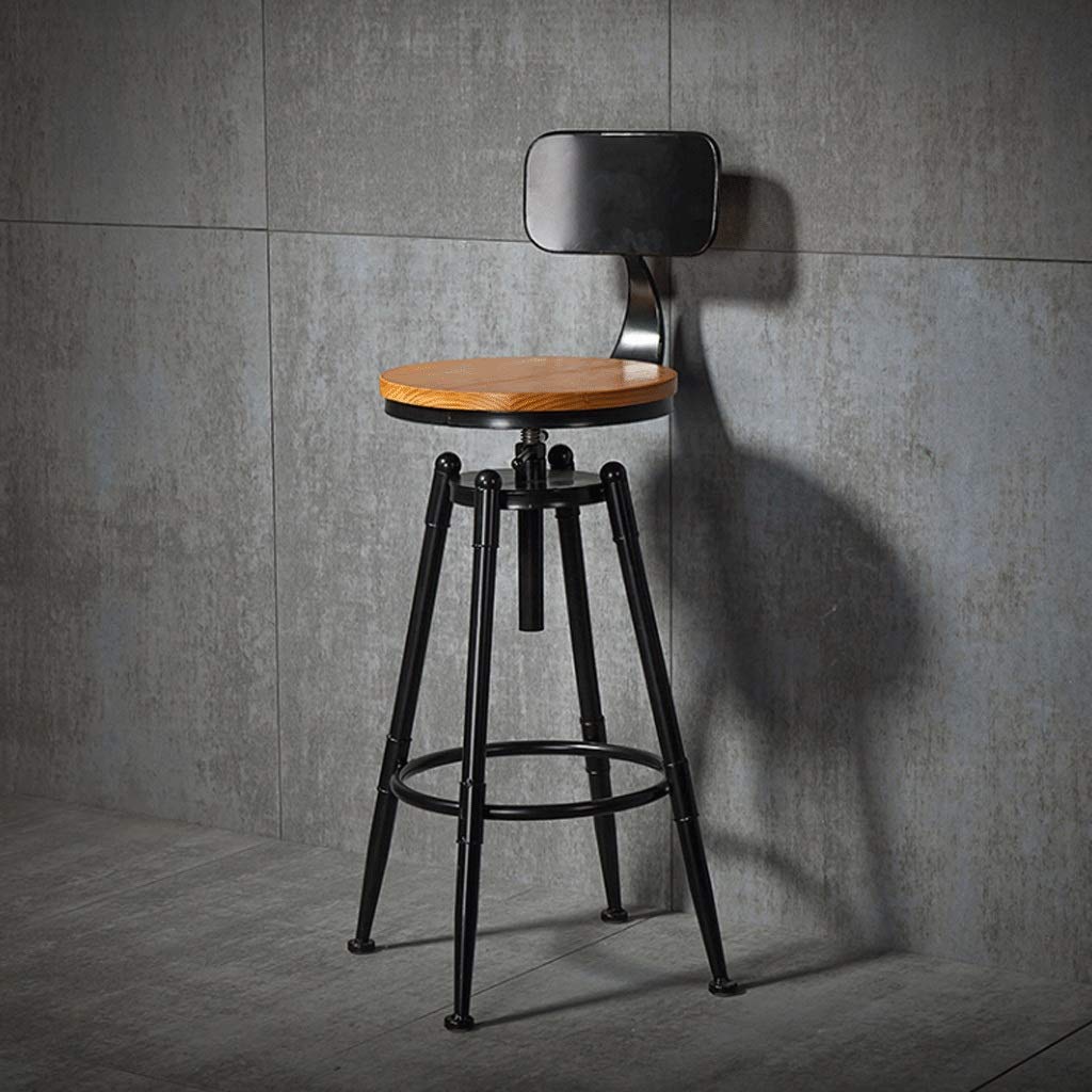 Sgabello Da Bar Industriale Regolabile In Altezza 62-72 Cm – Seduta In Legno Di Pino, Base In Metallo, Girevole, Vintage, Per Cucina E Isola