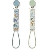 Moonkie Flat Silicone Pacifier Clips (2-Pack) &ndash; One-Piece Strap Holders, Binky Clips for Baby Boys &amp; Girls, Gift-Ready Baby Essentials (Dino &amp; Deep Sea)