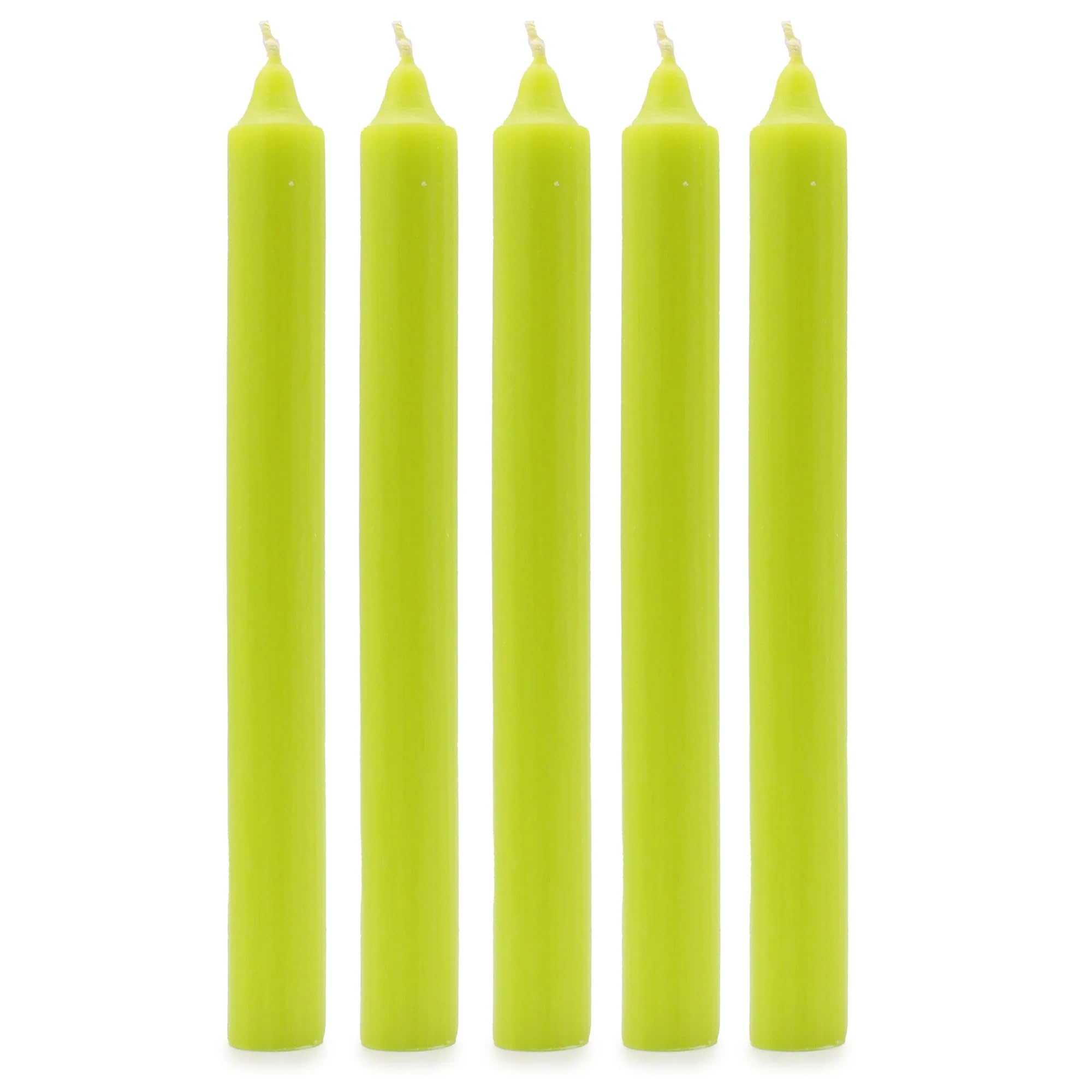 Solid Colour Dinner Candles, Pack of 5 Handmade Candles 20cm x 2cm Rustic Look Bistro Style Taper Candles (Rustic Lime Green)