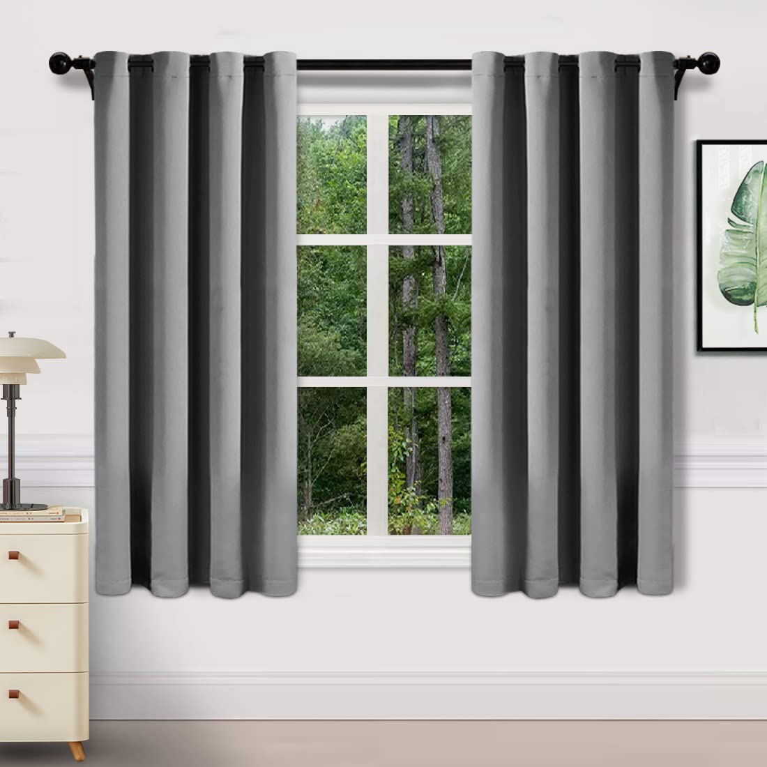 TEKAMON Thermal Blackout Curtains for Bedroom and Living Room, 46 x 54 Inches Drop, Light Grey, Set of 2 Eyelet curtains, Soundproof, Energy Saving