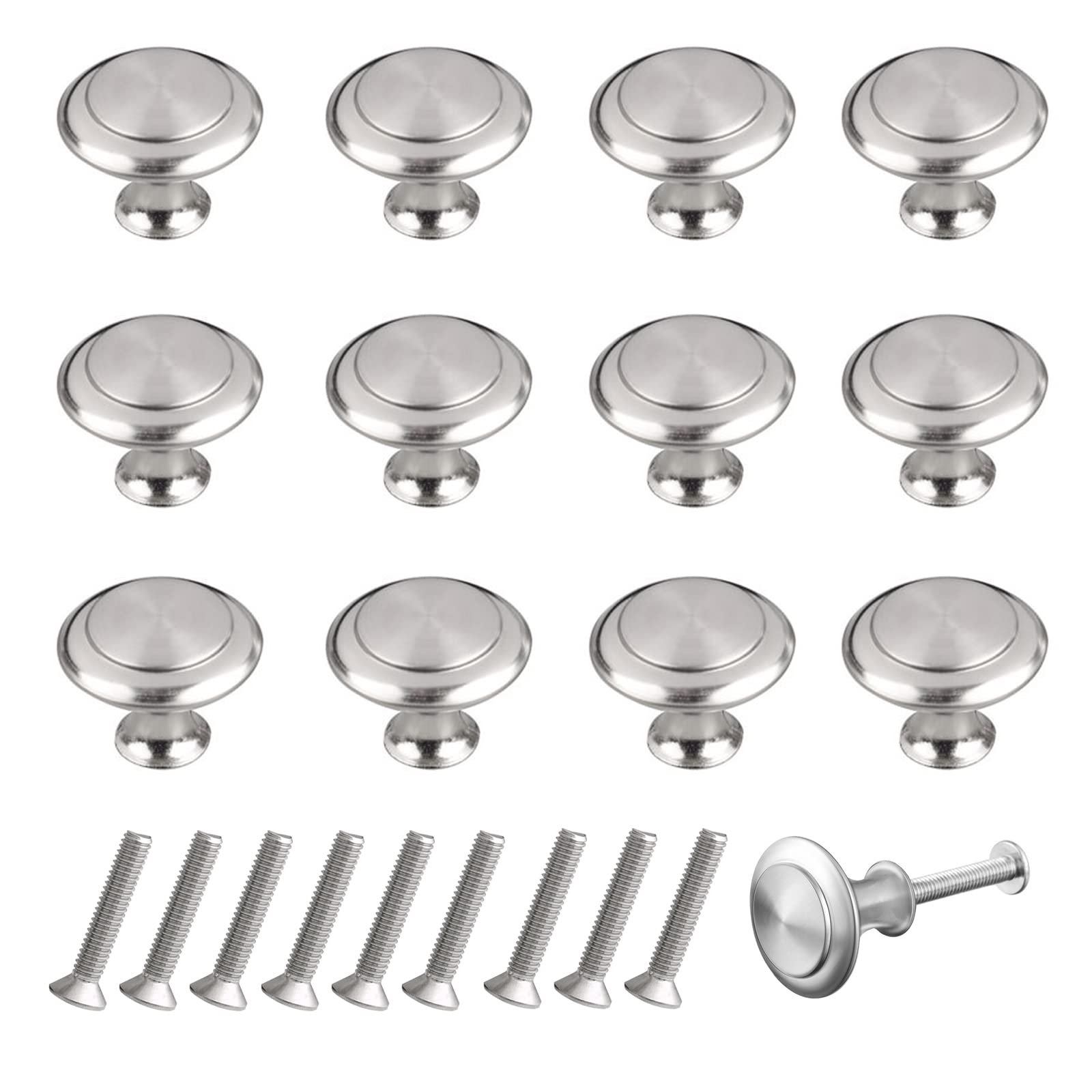 THSIREE 12PCS Cabinet Knobs, Premium Door Drawer Knobs, Round Cupboard Handles with Screws, for Kitchen Bedroom Furniture (Silver) — image 1
